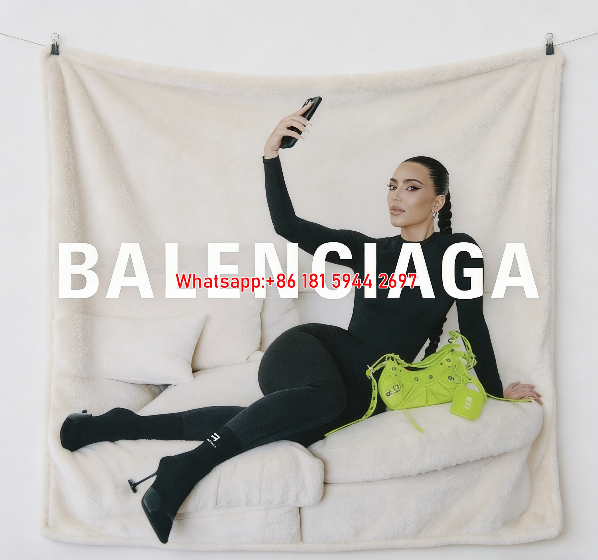 Balenciaga Neon Green Bag Print Flannel Throw Blanket BA318